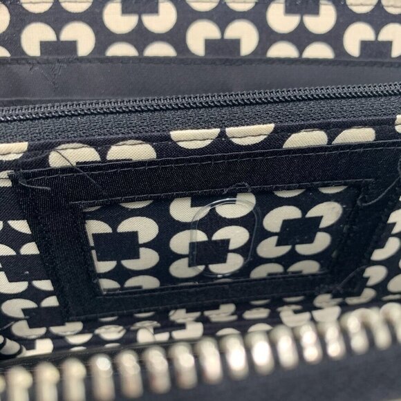 Vera Bradley Zip Around Accordion Style Leather Wallet Black w/Bl & Wh Leather - Picture 6 of 8